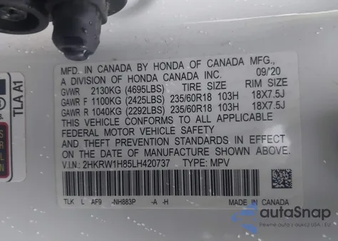 2020 Honda Cr-V 2Wd Ex-L из США, поврежденный, VIN 2HKRW1H85LH420737